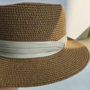 Sombrero de playa Panamá de terciopelo ligero con logotipo personalizado, gran protección contra el sol, bordado de tela adherida, ropa informal para adultos - Product Image 2