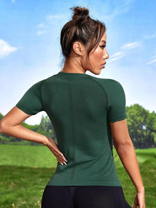 New Designs High Quality Cute Summer Custom Made Women Yoga <b>Top</b> <b>Short</b> <b>Sleeves</b> Workout Tee T-Shirt for <b>Ladies</b> - Product Image 3