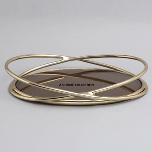 Glass Mirror Gold Luxury Serving <b>Tray</b> Metal Frame Oval Shaped Wedding Holiday <b>Jewelry</b> Storage Display <b>Tray</b> - Product Image 1
