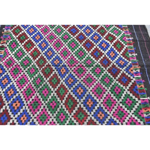 Alfombra Kilim Vintage de 4.9x7.6 pies, Alfombra Turca Marroquí Azul con Parches, Lana Ecológica con Respaldo de Látex - Product Image 5