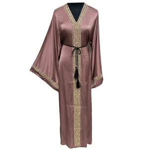 Robe longue arabe en satin de soie de luxe pour femmes, anti-rides, faite à la main, avec des pierres, pour la prière - Product Image 2