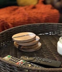 Premium Quality Acacia Wood Resin Coasters Eco-Friendly 12mm Thick <b>Polished</b> Finish Custom Logo Cup Serving Decorative Kitchen - Product Image 4