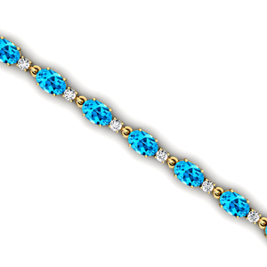 Topacio azul suizo de corte ovalado de oro puro de 14 quilates con pulsera de tenis de diamantes reales redondos 2025 nuevo diseño pulsera de tenis clásica Unisex - Product Image 1