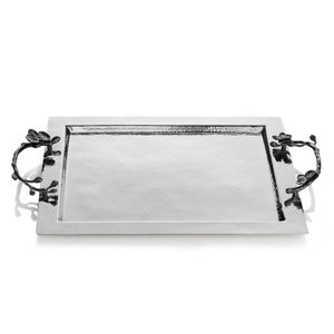 Bandeja de Metal de diseño elegante hecha a mano, bandeja de servicio ovalada Floral de calidad Superior con patrón de hojas para Catering Home Hotel en venta - Product Image 4