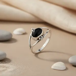 Anillo de Plata 925 con Ónice Negro para Mujer, Joyería Geométrica con Piedras Preciosas, Baño de Rodio, Material de Platino, Engaste de Ágata para Regalos - Product Image 3