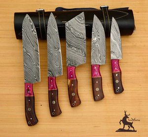 Juego de cuchillos de chef de acero de Damasco personalizable con mango de madera Pakka OEM compatible con regalo de cocina personalizado de Navidad - Product Image 1
