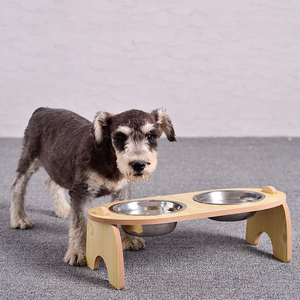 Eco-Friendly Pet Dog <b>Bowl</b> for Cats Elevated Wood Stand with Steel <b>Bowl</b> Neck Care Food & Water <b>Bowls</b> for <b>Puppy</b> & Kitty - Product Image 2