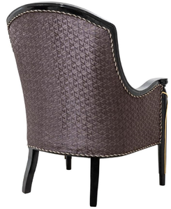 European Style Luxury Velvet Armchair with <b>Black</b> Lacquer Wood Frame and Gold Metal Inlay Details - Product Image 3