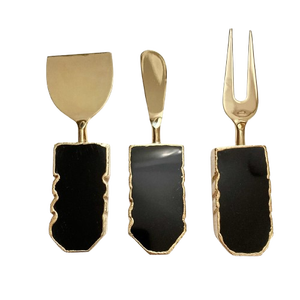 Ensemble de couteaux à fromage en métal avec manche en bois naturel, finition argentée, pour le petit-déjeuner sur table, ensembles de couteaux à fromage et de tartineurs à beurre - Product Image 6