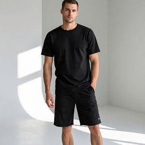 Conjunto de pantalones cortos de dos piezas para hombre de alta calidad, trajes para hombre, camisetas 100% de algodón lavado ácido, conjuntos de pantalones cortos para correr con lavado de piedra - Product Image 2