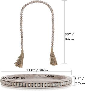 Plateau de service rond en bois blanchi à la chaux avec bordure perlée Table basse de style ferme rustique pour plateau décoratif de cuisine - Product Image 4