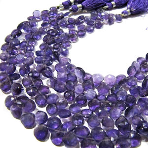 Cuentas facetadas Briolette de 7-8mm con forma de corazón de amatista natural, hebra de 8 pulgadas de largo, precios al por mayor, fabricación de joyas de piedras preciosas - Product Image 1
