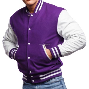 Chaqueta Bomber Clásica Estilo Americano Unisex, Cuerpo de Lana, Mangas de Cuero, Estilo Universitario, Ecológica, Resistente al Viento, con Parches - Product Image 1