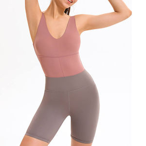 Custom Logo 2-Piece Seamless High-Waisted <b>Yoga</b> Set <b>for</b> <b>Women</b> Active Gym Fitness Wear Front Position Logo Solid Pattern <b>Shorts</b> - Product Image 1