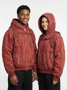 Sudadera con Capucha Informal de Estilo Urbano con Mochila Integrada, Panel de Malla con Cremallera, Cierre Frontal con Cremallera, Felpa Francesa, Sudadera Gruesa - Product Image 4