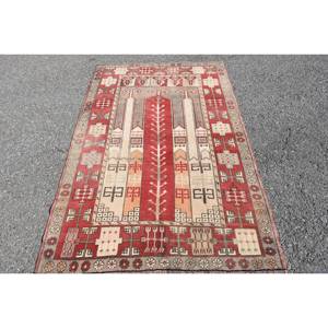Alfombra clásica de lana rojo Beige 4,1X6,3 pies estilo Kilim área grande alfombras rectangulares turcas respaldo de látex para pasillo 10mm de espesor - Product Image 1