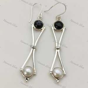 <b>Black</b> Onyx Pearl <b>Earrings</b>, Sterling Silver <b>Dangle</b>, Handmade Jewelry - Product Image 6