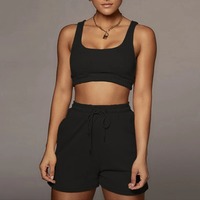 Ensemble pull et short décontracté pour femme, en tricot uni doublé coton, col rond, avec short court taille élastique en Spandex/Polyester