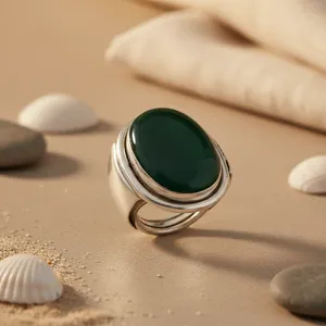 Bague cocktail en argent sterling 925 avec jade, sertissage clos, minimaliste, unisexe, pour usage quotidien - Product Image 1