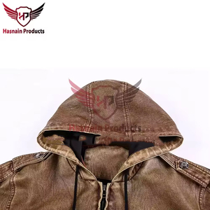 Blouson Homme en Cuir Véritable Marron à Capuche, Style Bomber Vintage, en Cuir de Vachette, avec Épaulettes et Bordures en Tricot Côtelé, Personnalisé, Classique, Chaud pour l'Hiver - Product Image 6