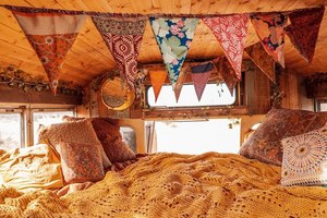 Banderas de seda reciclada Hippie bohemio, decoración del hogar Boho ecológica para habitación Hippie, banderas de oración colgantes para pared de dormitorio, regalo vegano - Product Image 6