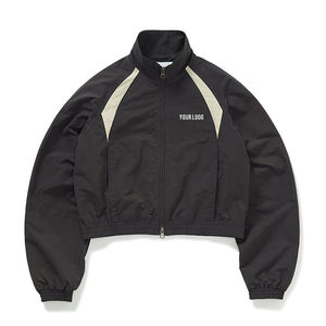 Veste coupe-vent en nylon léger pour femmes, col montant en toile recadrée personnalisée, veste vierge imperméable zippée de style rue haute - Product Image 3