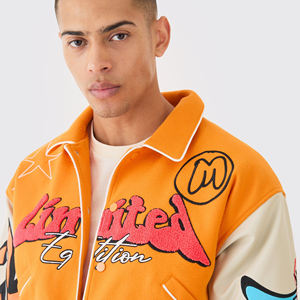 Veste de baseball pour homme OEM, style Letterman, avec motif graffiti brodé personnalisé, veste bomber universitaire, streetwear, veste décontractée d'hiver - Product Image 4