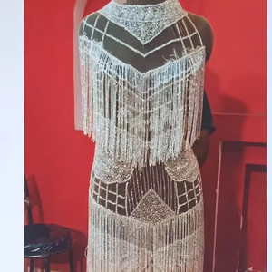 Meilleur prix 100% Polyester tissu perlé de luxe avec Zircon fait à la main fournisseur indien vêtements faisant tissé et motif de maille - Product Image 1