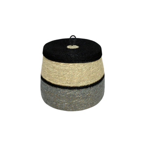 Panier de rangement en jonc de mer tressé à la main, écologique, avec bordure jaune, pour la décoration du salon, panier à linge, organiseur - Product Image 4