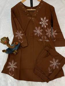 <b>Cute</b> Women's Roman Silk A-Line Formal Straight Kurti Pant Dupatta Set Mustard Color Floral Print for Daily Wear - Product Image 5