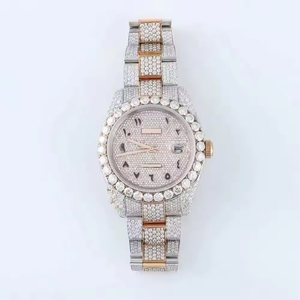 Montre en acier inoxydable avec quartz moissanite, cadran de 41 mm, résistance à l'eau 3 BAR, design de luxe unisexe - Product Image 1