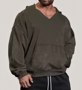 Sudadera con capucha unisex personalizada de 100% algodón pesado de gran tamaño, rizo francés lavado ácido vintage con diseño desgastado por el sol, talla XL - Product Image 4