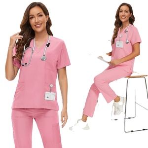 Nouvel arrivage de hauts d'infirmière médicale à col en V, pantalons confortables, uniformes d'hôpital d'été en toile, Offre Spéciale personnalisés de haute qualité - Product Image 4