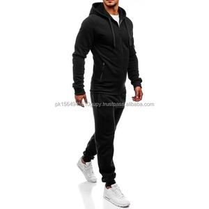 2025 Conjunto de pantalones de chándal y sudaderas con capucha de peso pesado para hombre, Jogger negro, manga larga, conjuntos de chándal con cremallera lisa, artículo de gran oferta de alta calidad - Product Image 2