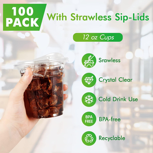 Vasos de Plástico Transparente Resistentes de 12 oz con Tapas para Beber sin Pajita, Libres de BPA y Ecológicos, Desechables para Café Helado, Smoothies y Granizados - Product Image 4