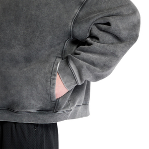 Sweat-shirt à capuche pour homme de haute qualité, personnalisé, à épaules tombantes, zippé, vintage, délavé, ample, surdimensionné, avec poche zippée - Product Image 3