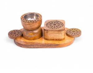 Quemador de incienso de madera de mango de lujo Impreso a mano Bakhoor Mubakhara para uso doméstico y religioso Estilo de dama impreso - Product Image 6