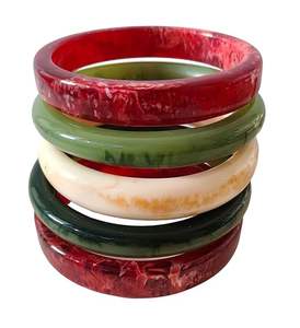 Handcrafted Colorful Fuschianet Resin Shaded Red Dusky Green <b>Cream</b> Thinner Stackable Model Bangles India Handmade - Product Image 5