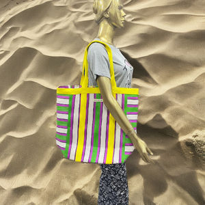 Grands sacs à provisions recyclés écologiques Nylon et polypropylène durables à motif rayé en vrac fabriqués en Inde - Product Image 1