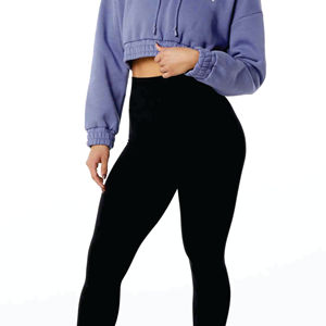 Sudadera con capucha de algodón con dobladillo y cordón para mujer, top de yoga con hombros caídos, sudaderas con capucha recortadas deportivas de entrenamiento activo para mujer - Product Image 6