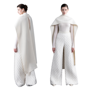 กางเกงผู้หญิงกางเกงขากว้างเอวสูงปานกลางกางเกงผ้าฝ้ายออแกนิกสีขาวผลิตในเวียดนาม - Product Image 1