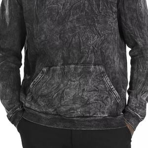 Sweat à capuche froissé délavé à l'acide pour hommes Pull style de rue avec texture dégradée et poche kangourou OEM - Product Image 5