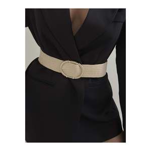 Oval Buckle Elastic Woven Women's <b>Belt</b>, Jacket <b>Belt</b>, <b>Dress</b> <b>Belt</b>, Shirt <b>Belt</b> - Wicker - Product Image 1
