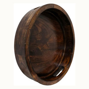 Grand plateau rond en bois de manguier fait à la main Table basse ottomane rustique unique ou plateau de service pour un usage domestique prix de gros - Product Image 4