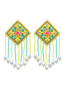 Pendientes colgantes de lágrima con cuentas hechos a mano de lujo para mujer, pendiente de gota de moda de aro de cuentas multicolor de la India - Product Image 6