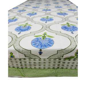 Boho Style White Floral Handmade Block Print <b>Tablecloth</b> 100% Cotton Table Cover for Dining <b>Parties</b> Weddings for Spring Summer - Product Image 1