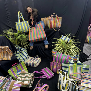 ถุงผ้าไนลอน PP แบบใช้มือพลาสติกลายทางเป็นมิตรกับสิ่งแวดล้อมถุงช้อปปิ้งจากอินเดียนำมาใช้ใหม่ได้อย่างยั่งยืน - Product Image 3