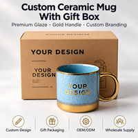 Mug en céramique personnalisé avec poignée dorée, boîte cadeau, OEM ODM, vente en gros, tasse à café haut de gamme, impression de logo, cadeau d'entreprise, fournisseur d'usine