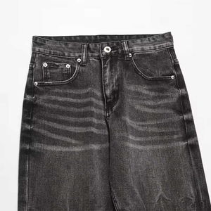 Jeans d'hiver pour homme, noir, qualité supérieure, personnalisés, délavés à la pierre, patchwork léger, écologiques, taille mi-haute, coupe droite, respirants, effet vieilli - Product Image 3