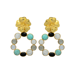 Nouvelle arrivée Ensemble de boucles d'oreilles fleur circulaire mini multi pierres précieuses - Product Image 1